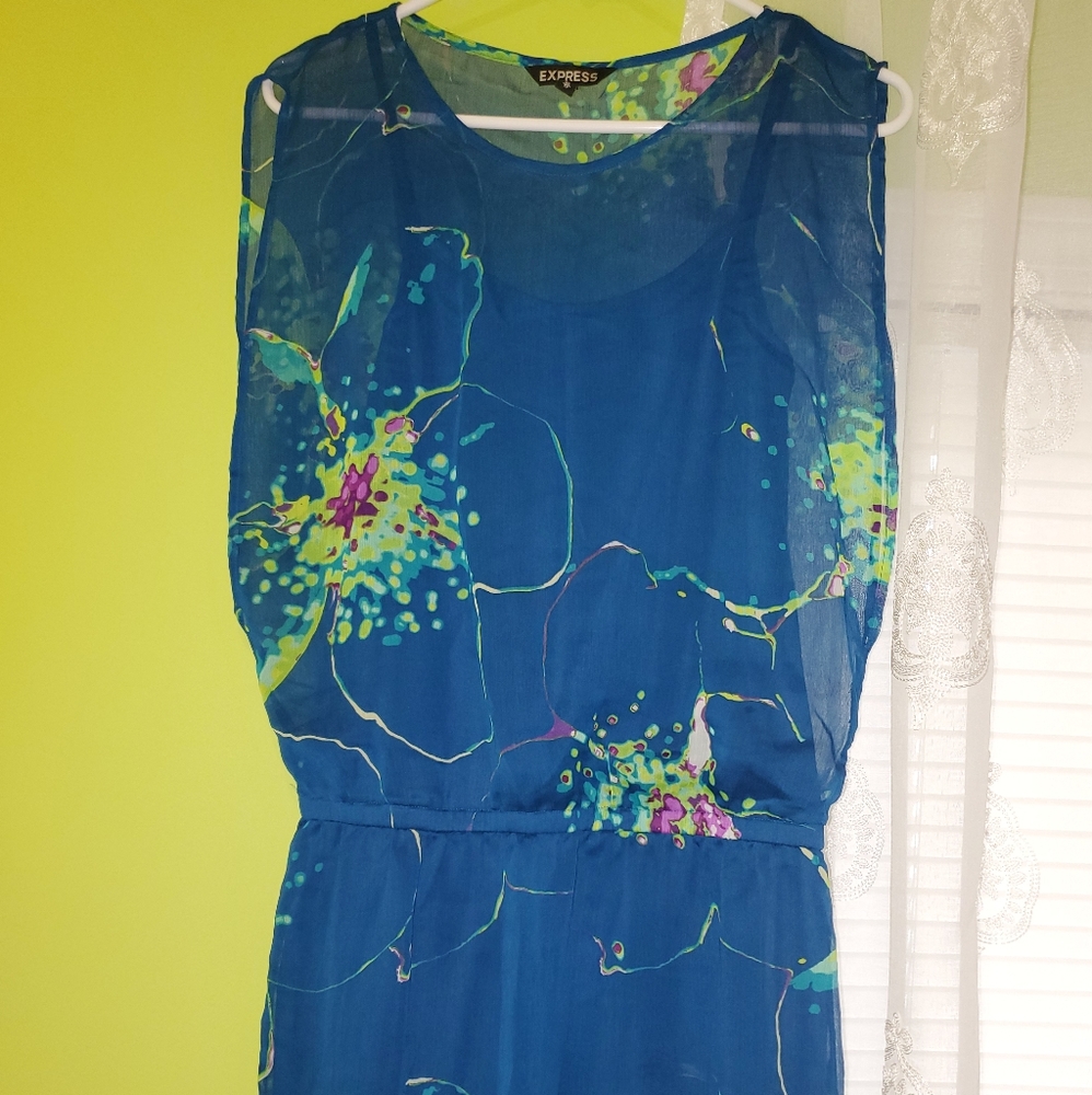 Express sheer dress xsmall blue green